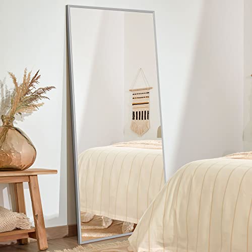 Image of NeuType 47 inchx22 inch Full Length Mirror Aluminum Alloy Frame Dressing Mirror for Bathroom /Bedroom /Living Room /Dining Room /Entry, Wall Mounted or Leaning Against Wall, Silver (No Stand)