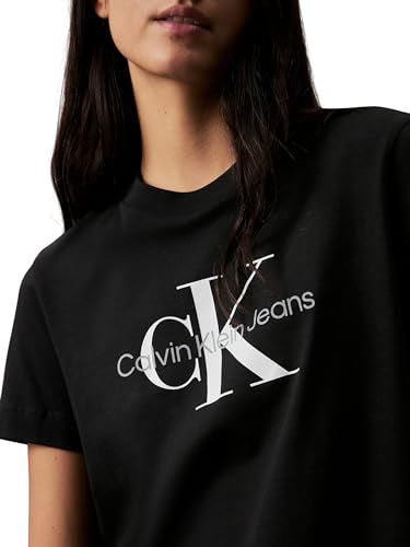 Calvin Klein Donna T-Shirt Maniche Corte Core Monologo Scollo Rotondo, Nero (Ck Black), M - 3