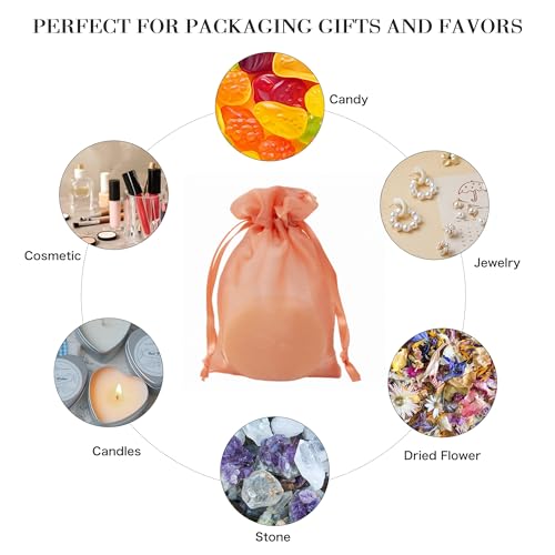 Image of QIANF 20 Pcs Orange Small Organza Bags 6X9 inch for Wedding Favors with Drawstring, Mini Mesh Gift Bags Jewelry Pouch for Candy Bridal Shower Party Favor Baby Shower Christmas