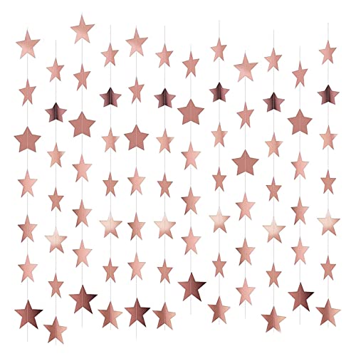 NITAIUN 65 Pieds en Forme d'étoile Papier Guirlande, Bannière de Guirlande en Papier Etoile Réfléchissante, Papier Guirlandes Etoiles pour Mariage, Vacances, Fête, Anniversaire de Mariage (Or Rose) Cover