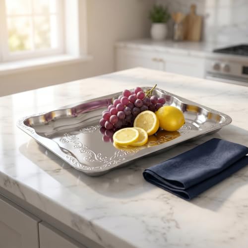 Bandeja decorativa vintage rectangular de acero inoxidable antioxidante 5