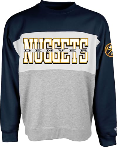 Blue 84 Denver Nuggets NBA Officially Licensed Colorblock Crewneck Sweatshirt,X-Large