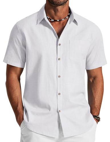 COOFANDY Chemise Homme Manches Courtes, Chemise de Plage d'Été en Coton Respirant, Chemisette de Vacances Léger à Boutons, Style Décontracté et Frais...