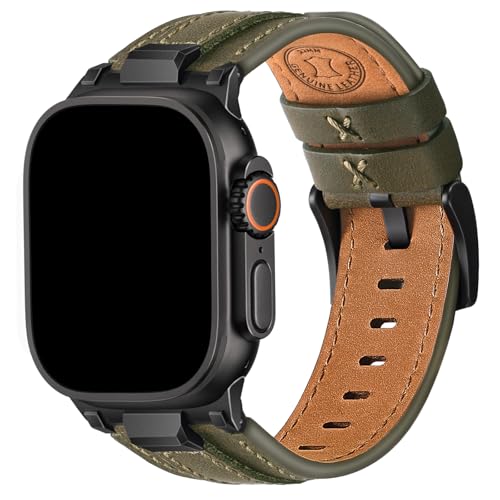 Image of Wristitani Leather Bands Compatible with Apple Watch Band 49mm 46mm 45mm 44mm for Men, Metal Connector & Genuine Leather Straps for iWatch Ultra3 /2 /1 SE3 /2 /1 Series 11 10 9 8 7 6 5 4 [NO Watch and Case]