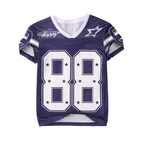 Boy Girl Y2K Jersey Shirt Number Graphic V Neck T-Shirt Kids Football Short Sleeve Tee Sport Summer Casual Tops (130(7-8 Years Blue))