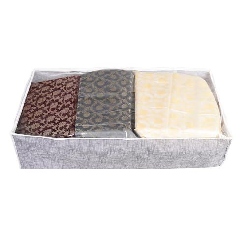 Image of Raggle 3 PCS Underbed Storage Bags Foldable Clothes Bag Large Capacity Storage With Clear Window Reinforced Handles Zippered Organizer Non-Woven For Comforters Blankets Bedding (Art Deco, 3)