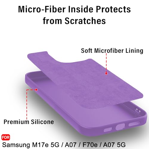 Image of TheGiftKart Liquid Silicon Back Cover Case for Samsung Galaxy M17e 5G / A07 / F70e / A07 5G | Stylish Camera Protection Module | Micro-Fibre Lining Inside | Shockproof Cover Case (Silicone, Purple)