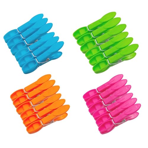 KKLM 洗濯バサミ 24個セット 洗濯ばさみ 強力滑り止めクリップ 防風設計 洗濯バサミ プラスチッククリップ - 衣類乾燥から袋封止まで 非脱落固定で洗濯物/布団/タオルをしっかりホールド 雨風に強い耐久性 多用途