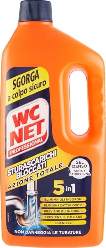 Wc Net Professional - Sturascarichi 5 Azioni in 1, Disgorgante Gel per Scarichi Professionale, con Agenti Salvatubi e Anticalcare, 1000 ml