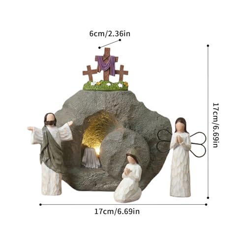 Scène de Pâques en résine pour cheminée et décoration chrétienne de printemps