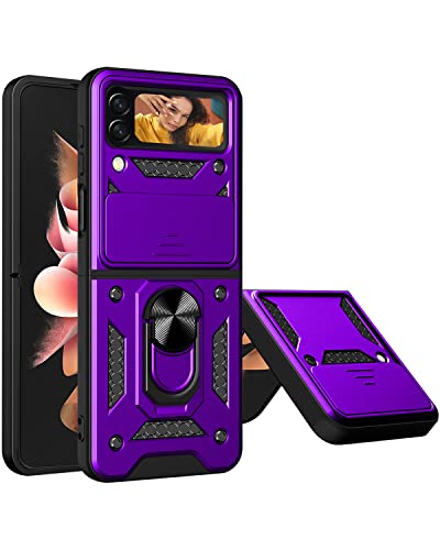 Aicase For Samsung Galaxy Z Flip 4 Case, With Ring Kickstand And Camera Cover, Shockproof Flip Phone Case For Galaxy Z Flip 4 5G [Support Magnetic Car Mount], Purple #TOP14