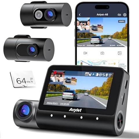 5K 3 Channel Dash Cam, Wi-Fi GPS with Free 64GB Card, 4K+1080P+1080P Front and Rear Inside Triple Car Camera with 3'' IPS Screen, IR Night Vision, Voice Control, 24H Parking Monitor, Support 512GB Max Cover