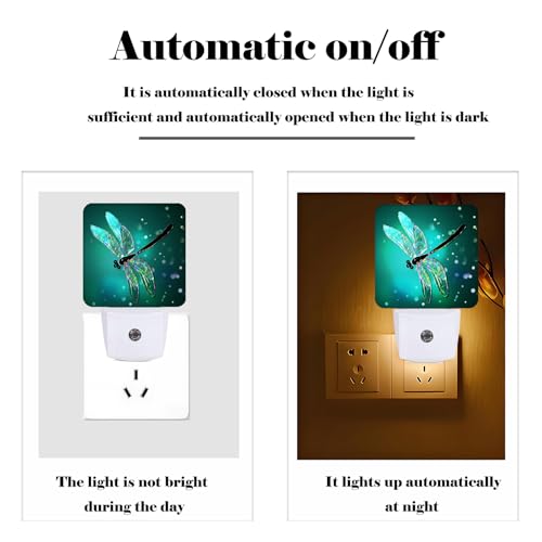 Image of Green Dragonfly Night Light,Plug Into Wall Decor for Stairway,Hallway,Kitchen,Dusk to Dawn Sensor Nightlights for Boys /Girls /Women /Men Room Gifts