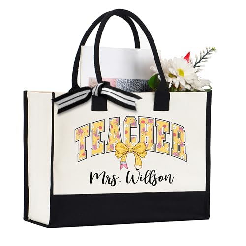 Personalized Teacher Gift, Custom Teacher Tote Bag, Custom Name Teacher Bag, Teacher Appreciation Gift, Gift for Teacher (Two-Color Tote Bag, Design 11)