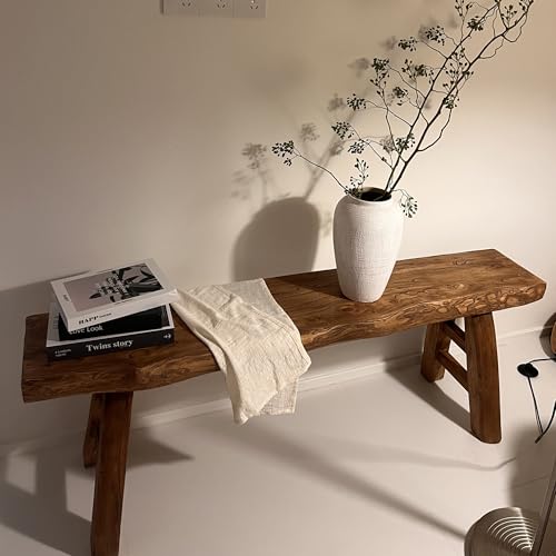 RYZQWE Banc de Salle à Manger d'intérieur en Bois Massif de Style Ferme, Banc étroit à Bord Naturel, Bout de lit de Chambre, d'entrée de Cuisine en Bois...