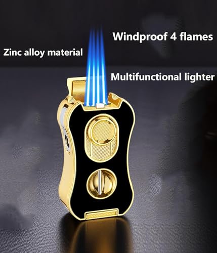 Encendedor a prueba de viento con llama ajustable dorado miniatura 2