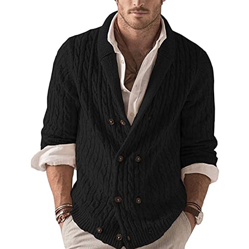 CAICAIL Herren Strickjacke,Einfarbig Schalkragen Slim Fit Zopfstrickjacke Mit Knöpfen Aus Baumwolle,1,XXL Cover