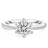 KRKC&CO Verlobungsring Damen Moissanite Ringe, 1,5 Karat Diamant Solitärring, VVS1 D Farbe, 925 Silber Weißgold Trauring Eheringe, Verlobung Verlöbnis Hochzeit Jubiläum Geschenk für Frauen, 56 (17,8)