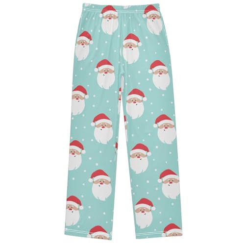 Boy's Pants Cartoon Christmas Santa Claus Light Blue Jogger Pants Elastic Long Bottoms with Pockets 6-14 Years