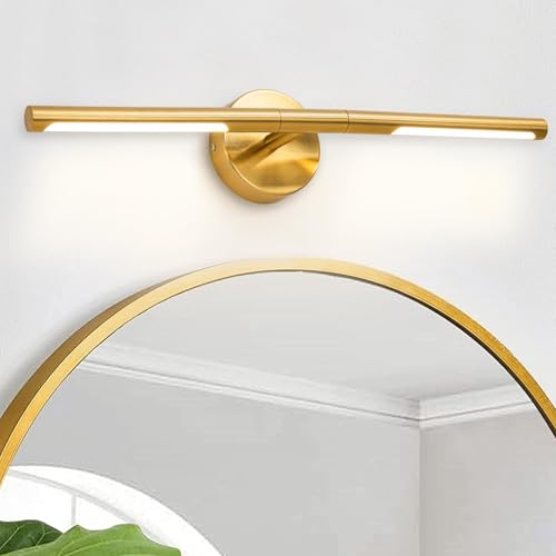 Image of Gold Bathroom Light Fixtures Over Mirror 24 Inch, 18W 360 Rotatable Dimmable 4000K Led Brass Vanity Lighting Fixture, Brushed Gold Bathroom Vanity Lights Above Mirror
