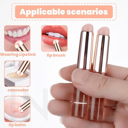 Image of INOG 2pcs Silicone LipBrush LipApplicator with Cap Elastic Silicone LipBalm Applicator Reusable LipMask Applicator LipSmudge Brush for Lipstick LipGloss LipTint LipMask LipMakeup Brush(Rose Pink)