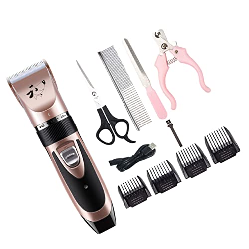 BESPORTBLE 1Juego Cortadora Para Mascotas USB Kit De Eléctrico Portátil Con Herramientas Para Perros y Cortapelos Silencioso Usar Color Rosa