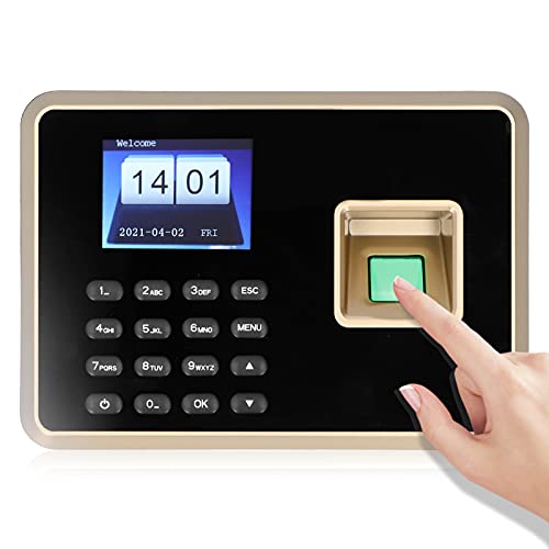 2.4in Color TFT Screen Time Attendance Machine, Face Fingerprint Password Time Recorder, Software U Disk Download Time Clock, for Office Factory Hotel School(US-Black Gold)