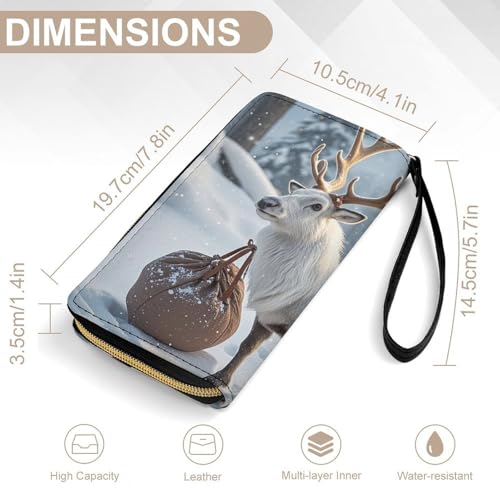 Cute Xmas Reindeer Wallets for Women Long Wristlet Leather Wallets with Zipper Holder Large Capacity Coin Pocket2