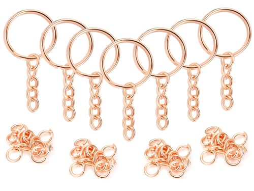 YHYZ Keychain Ring Set (Rose Gold, 30 Sets), Splits Key Ring Hoops (Round) with Chain + Jump Rings