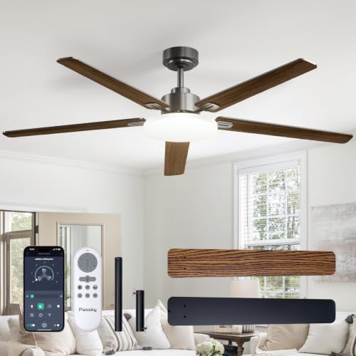 Passky Ceiling Fans with Lights 60 inch Sleek Ceiling Fan with Light and Remote Control 3CCT Dimmable Reversible Noiseless Black Ceiling Fan for Bedroom Living Room