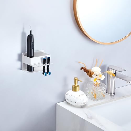 Image of Toothbrush Head Holders, Electric Tooth Brush Head Holder, Adhesive Toothpaste Holder for Shower Bathrooms, Wall Mounted Tooth Brushing Holder Organizer Storage (White, Small)
