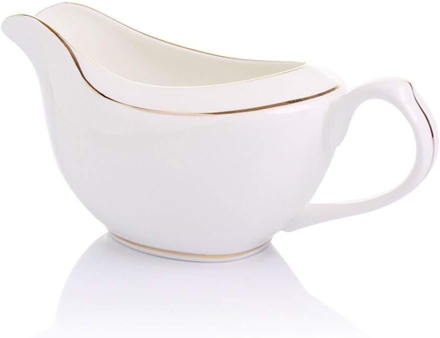 Ceramic Gravy Boat Easy Pour Gravy Boat Restaurant Hotel Home Ceramic Tableware Stainless Steel Double Insulated Gravy Boat / Sauce (Color : Gold) (Silver)