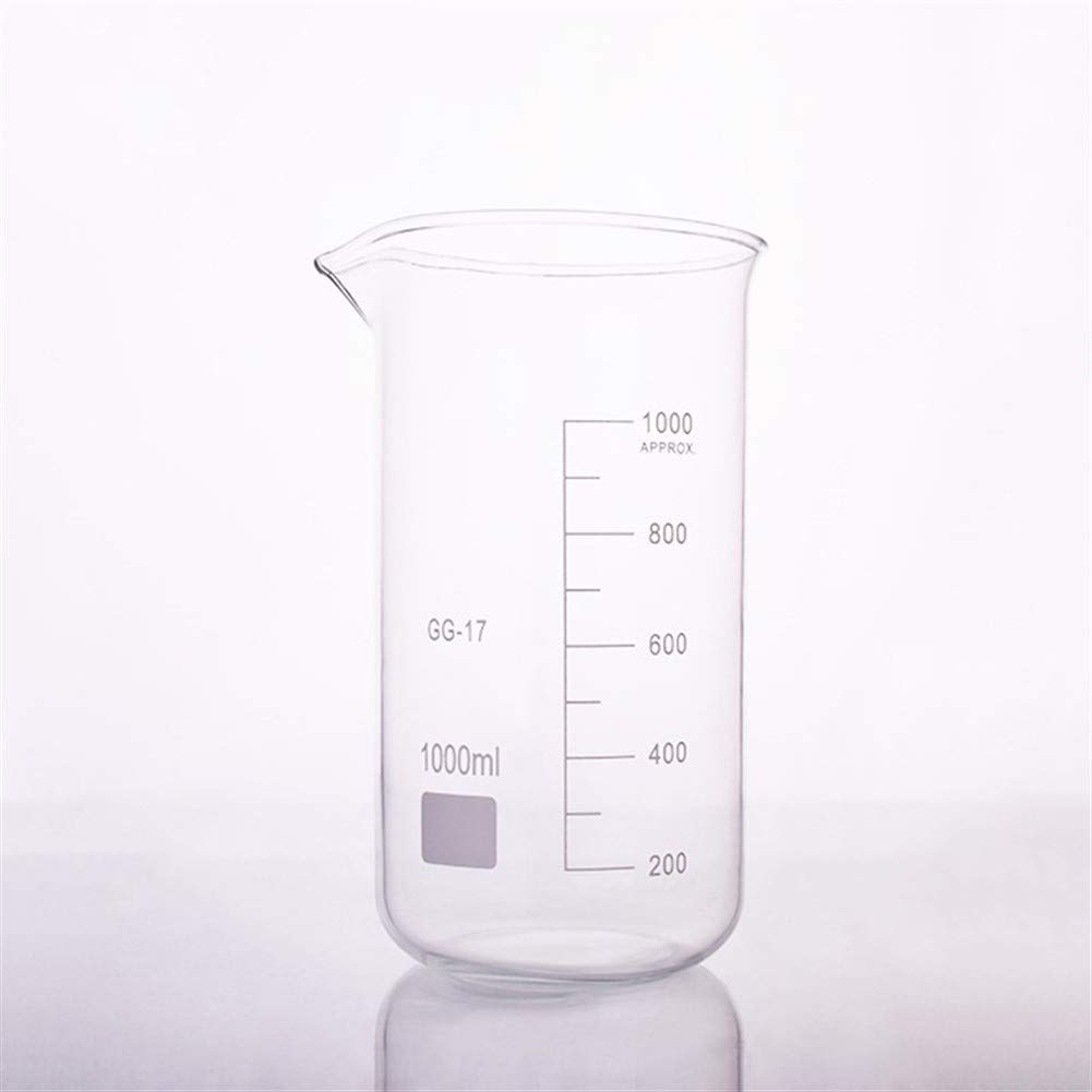Vaso de precipitados de laboratorio Vaso de precipitados de vidrio en formato alto, Capacidad 1000 ml, Diámetro exterior = 98 mm, Altura = 198 mm, Vaso de precipitados de laboratorio (Capacidad: 100