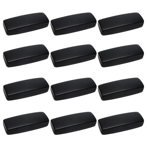 Image of Calabria S412 Extra Large Hard Shell Eyeglass Case - Black Snap Closure Glasses Case with Soft Felt Interior