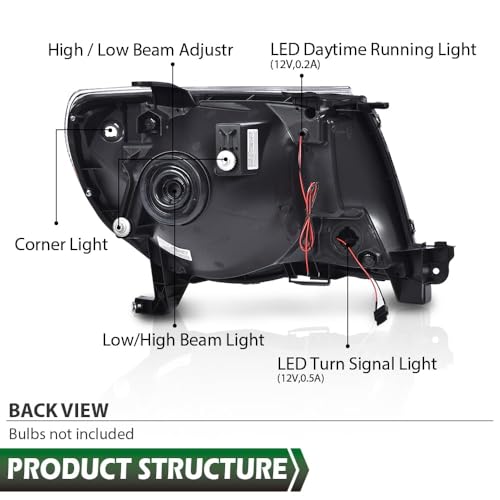 Image of GRAND ORANGE LED DRL Tube Halo Headlights Fit 2005-2011 Toyota Tacoma | Tube projector Headlamps, Left & Right,Clear Lens Chrome Housing Amber Reflector,8115004163, 8111004163, 8115004173