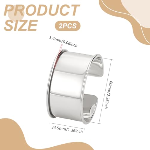 UNICRAFTALE 2pcs Platinum Grooved Bangles Punk Style Wide Band Open Cuff Bangle Adjustable Alloy Wrist Cuff Wrap Bracelet for Gemstone Leather Inlay Bangle Making 34.5mm Wide3