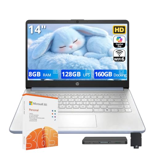 Image of HP Stream 14 inch HD Student & Business Laptop, Intel Processor N150, 8GB RAM, 288GB Storage (128GB UFS + 160GB Docking Station), Intel Graphics, 1 Year Office 365, Wi-Fi 6, Win 11, Sky Blue