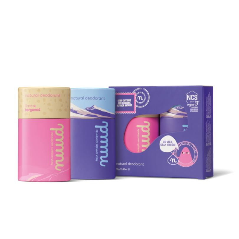 NUUD Adventure Pack – Desodorante natural vegano crema o palo contra el sudor – sin aluminio, alcohol ni productos químicos – hasta 40 semanas – 80 ml o 2 barras (Pack Stick Adventure Pack (2 barras))