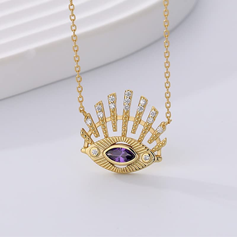 14K Gold Moissanite Devil's Eye Necklace for Women, Diamond Amethyst Eye Pendant Necklace, Mother's Day Gift for Grandma Mother2