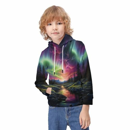 Pull à Capuche Imprimé 3D Aurora Évite le Froid pour Ados 13-15Y - 3