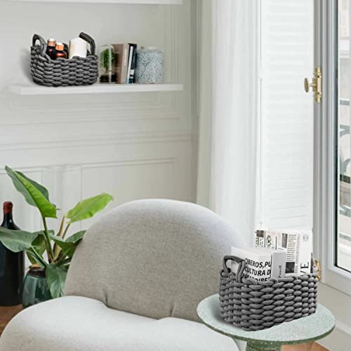 Art Pinecone 2-Piece Rectangle Nursery Basket, Cotton Rope Foldable Baskets, Hand Woven Storage Bins For Jewelry, Remote, Fruits, Cute Woven Storage Basket For Closet, Shelf Storage Basket (Stone Grey) #TOP2