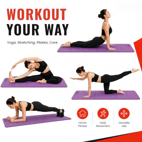 Image of Slovic Yoga Mat for Woman [6 MM] | Foldable TPE Yoga Mat for Man | Textured Anti-Slip Exercise Mat for Home Workout & Home Gym | Durable & Lightweight Gym Mats for Floor | Purple