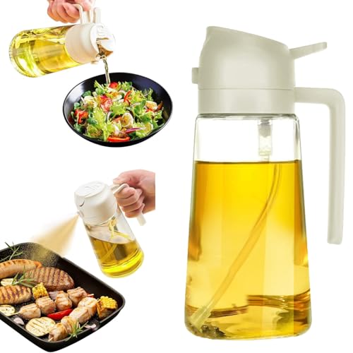 LAIZIHUI Bottiglie Per Olio,Spray Olio Cucina,2 in 1 Spruzzatore Olio e Dosatore Olio,olio spray per friggitrice ad aria. (bianco, 470ml x 1)