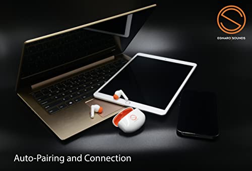 Image of EGNARO ES5 True Wireless Stereo Earbuds Earphones, Bluetooth 5.1, Active Noise Cancelling, Touch Controls with Microphone and IPX4 Water Resistance, Color White
