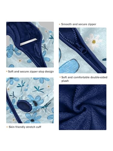 Cute Blue Daisy Floral Girls Fleece Jacket Girls Fall Jacket Boys Coats Zip Up Hoodie Children Outerwear 2-10T3