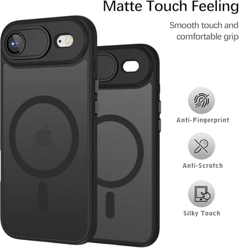 Image of Elzzi Magnetic Magsafe for iPhone 17 Air Case, Upgraded [Full Camera Protection] [Compatible with Magsafe] [Translucent Matte] Shockproof Protective Phone Case for Men & Women - Black