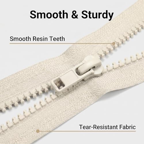 Image of Sawoake 2PCS #5 21 Inch Separating Jacket Zippers for Sewing Coats Jacket Zipper Beige Molded Plastic Zippers Bulk Tailor DIY Sewing Tools for Garment /Bags /Home Textile