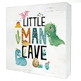 Dinosaur Nursery Little Man Cave Wood Box Sign Baby Dinosaur Dino Wooden Box Sign Block Plaque for W