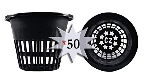 Cz All Star Round Heavy Duty Net Cups Pots Wide Lip Design - Orchids • Aquaponics • Aquaculture • Hydroponics Slotted Mesh by Cz Garden (3 inch Cz All Star Net Pots – 50 Black)