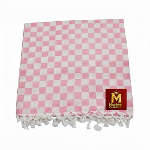 Image of MANIYAR COLLECTION Handloom Bhagalpuri Cotton Silk Mix Dull Andi 3D Checked Chadar - Soft Grey Comforter & Odhnewali Blanket for All-Season Sleeping - (220x125cm - Size) (Pink)